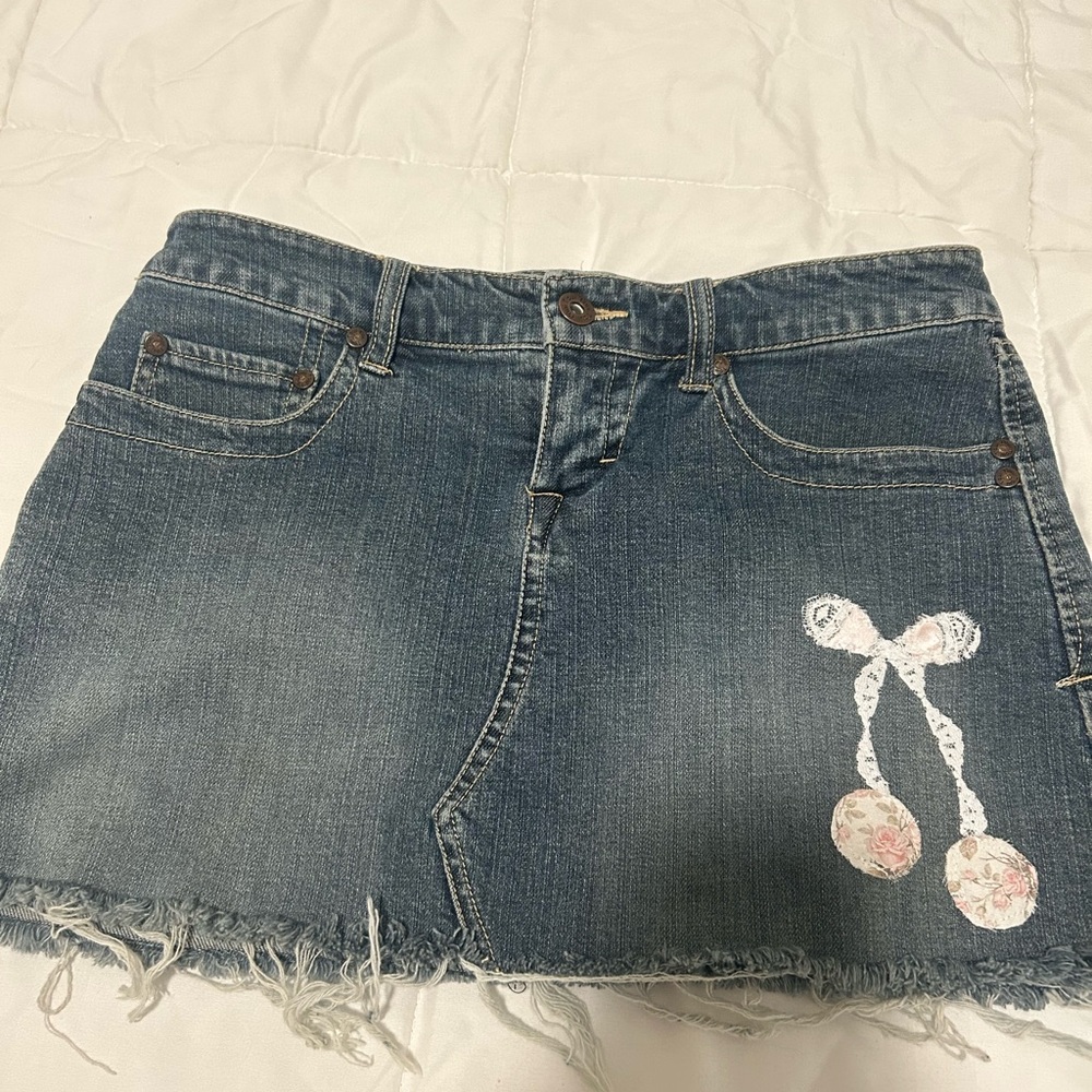 Denim Mini Skirt with Lace Detail